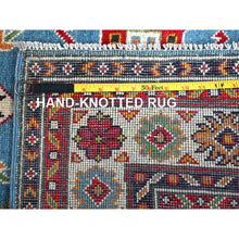 Load image into Gallery viewer, 3&#39;4&quot;x4&#39;10&quot; Deep and Saturated Red with Mix of Blue, Afghan Khamyab with Geometric Design, Soft Wool Hand Knotted, Oriental Rug FWR430818