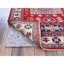 Load image into Gallery viewer, 3&#39;5&quot;x5&#39; Arsenal Red, Kazak With Geometric Medallions Design, Soft And Shiny Wool, Vegetable Dyes, Hand Knotted, Denser Weave, Oriental Rug FWR2076