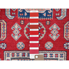 Load image into Gallery viewer, 3&#39;5&quot;x5&#39; Arsenal Red, Kazak With Geometric Medallions Design, Soft And Shiny Wool, Vegetable Dyes, Hand Knotted, Denser Weave, Oriental Rug FWR2076
