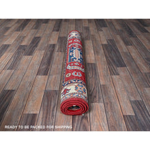Load image into Gallery viewer, 3&#39;5&quot;x5&#39; Arsenal Red, Kazak With Geometric Medallions Design, Soft And Shiny Wool, Vegetable Dyes, Hand Knotted, Denser Weave, Oriental Rug FWR2076