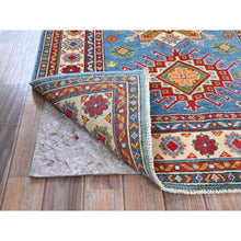 Load image into Gallery viewer, 3&#39;4&quot;x5&#39; Carolina Blue, Kazak with Tribal Medallions Design, Hand Knotted, Vegetable Dyes, Denser Weave, Pure Wool, Oriental Rug FWR2082