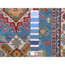 Load image into Gallery viewer, 3&#39;4&quot;x5&#39; Carolina Blue, Kazak with Tribal Medallions Design, Hand Knotted, Vegetable Dyes, Denser Weave, Pure Wool, Oriental Rug FWR2082