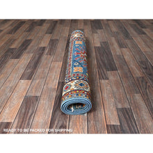 Load image into Gallery viewer, 3&#39;4&quot;x5&#39; Carolina Blue, Kazak with Tribal Medallions Design, Hand Knotted, Vegetable Dyes, Denser Weave, Pure Wool, Oriental Rug FWR2082