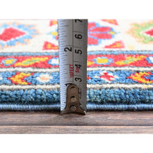 Load image into Gallery viewer, 3&#39;4&quot;x5&#39; Carolina Blue, Kazak With Tribal Medallions Design, Hand Knotted, Vegetable Dyes, Denser Weave, Pure Wool, Oriental Rug FWR2082