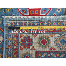 Load image into Gallery viewer, 3&#39;4&quot;x5&#39; Carolina Blue, Kazak With Tribal Medallions Design, Hand Knotted, Vegetable Dyes, Denser Weave, Pure Wool, Oriental Rug FWR2082