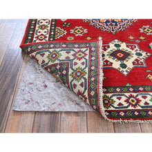 Load image into Gallery viewer, 3&#39;3&quot;x4&#39;9&quot; Berry Red, Kazak with Tribal Medallions Design, Vegetable Dyes, Hand Knotted, Denser Weave, 100% Wool, Oriental Rug FWR2088