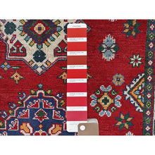 Load image into Gallery viewer, 3&#39;3&quot;x4&#39;9&quot; Berry Red, Kazak With Tribal Medallions Design, Vegetable Dyes, Hand Knotted, Denser Weave, 100% Wool, Oriental Rug FWR2088