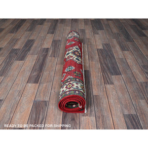 3'3"x4'9" Berry Red, Kazak with Tribal Medallions Design, Vegetable Dyes, Hand Knotted, Denser Weave, 100% Wool, Oriental Rug FWR2088