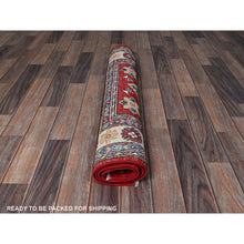 Load image into Gallery viewer, 3&#39;3&quot;x4&#39;10&quot; Crimson Red, Kazak with Geometric Medallions Design, Vegetable Dyes, Hand Knotted, Denser Weave, Pure Wool, Oriental Rug FWR2094