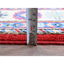 Load image into Gallery viewer, 3&#39;3&quot;x4&#39;10&quot; Crimson Red, Kazak with Geometric Medallions Design, Vegetable Dyes, Hand Knotted, Denser Weave, Pure Wool, Oriental Rug FWR2094