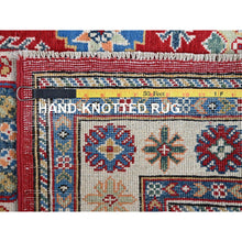 Load image into Gallery viewer, 3&#39;3&quot;x4&#39;10&quot; Crimson Red, Kazak With Geometric Medallions Design, Vegetable Dyes, Hand Knotted, Denser Weave, Pure Wool, Oriental Rug FWR2094