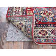 Load image into Gallery viewer, 4&#39;x5&#39;8&quot; Arsenal Red, Kazak with Geometric Medallions Design, Vegetable Dyes, Hand Knotted, Denser Weave, Soft and Vibrant Wool, Oriental Rug FWR2124