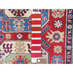 4'x5'8" Arsenal Red, Kazak with Geometric Medallions Design, Vegetable Dyes, Hand Knotted, Denser Weave, Soft and Vibrant Wool, Oriental Rug FWR2124