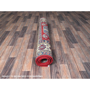 4'x5'8" Arsenal Red, Kazak with Geometric Medallions Design, Vegetable Dyes, Hand Knotted, Denser Weave, Soft and Vibrant Wool, Oriental Rug FWR2124