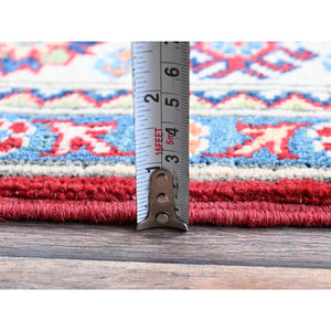 4'x5'8" Arsenal Red, Kazak with Geometric Medallions Design, Vegetable Dyes, Hand Knotted, Denser Weave, Soft and Vibrant Wool, Oriental Rug FWR2124