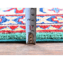 Load image into Gallery viewer, 4&#39;x5&#39;10&quot; Aqua Green, Kazak with Tribal Medallions Design, Vegetable Dyes, Denser Weave, Soft and Vibrant Wool, Hand Knotted, Oriental Rug FWR2130