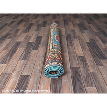 Load image into Gallery viewer, 4&#39;1&quot;x5&#39;10&quot; Aquamarine Blue, Kazak with Geometric Medallions Design, Vegetable Dyes, Denser Weave, Hand Knotted, Soft and Vibrant Wool, Oriental Rug FWR2136