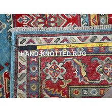 Load image into Gallery viewer, 4&#39;1&quot;x5&#39;10&quot; Aquamarine Blue, Kazak With Geometric Medallions Design, Vegetable Dyes, Denser Weave, Hand Knotted, Soft And Vibrant Wool, Oriental Rug FWR2136