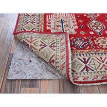 Load image into Gallery viewer, 3&#39;10&quot;x5&#39;10&quot; Arsenal Red, Kazak with All Over Tribal Motifs, Hand Knotted, Vegetable Dyes, Denser Weave, Pure Wool, Oriental Rug FWR2142
