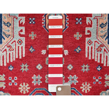 Load image into Gallery viewer, 3&#39;10&quot;x5&#39;10&quot; Arsenal Red, Kazak with All Over Tribal Motifs, Hand Knotted, Vegetable Dyes, Denser Weave, Pure Wool, Oriental Rug FWR2142
