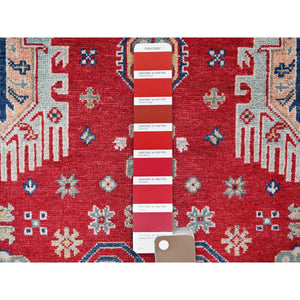 3'10"x5'10" Arsenal Red, Kazak with All Over Tribal Motifs, Hand Knotted, Vegetable Dyes, Denser Weave, Pure Wool, Oriental Rug FWR2142