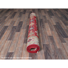 Load image into Gallery viewer, 3&#39;10&quot;x5&#39;10&quot; Arsenal Red, Kazak with All Over Tribal Motifs, Hand Knotted, Vegetable Dyes, Denser Weave, Pure Wool, Oriental Rug FWR2142