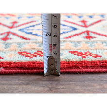 Load image into Gallery viewer, 3&#39;10&quot;x5&#39;10&quot; Arsenal Red, Kazak with All Over Tribal Motifs, Hand Knotted, Vegetable Dyes, Denser Weave, Pure Wool, Oriental Rug FWR2142