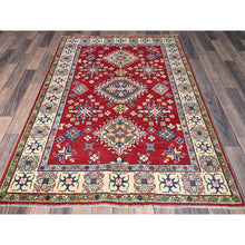 Load image into Gallery viewer, 4&#39;x6&#39; Crimson Red, Kazak With All Over Tribal Motifs, Vegetable Dyes, Hand Knotted, Denser Weave, Pure Wool, Oriental Rug FWR2148