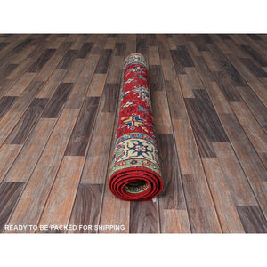 4'x6' Crimson Red, Kazak with All Over Tribal Motifs, Vegetable Dyes, Hand Knotted, Denser Weave, Pure Wool, Oriental Rug FWR2148