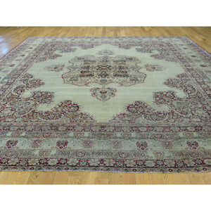 10'9"x12' Beige Antique Lavar Kerman With Natural Cranberry Dyes Oriental Rug FWR216360
