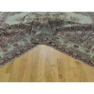 10'9"x12' Beige Antique Lavar Kerman With Natural Cranberry Dyes Oriental Rug FWR216360