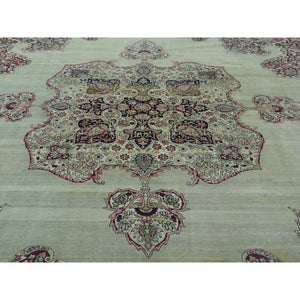 10'9"x12' Beige Antique Lavar Kerman With Natural Cranberry Dyes Oriental Rug FWR216360