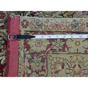 10'9"x12' Beige Antique Lavar Kerman With Natural Cranberry Dyes Oriental Rug FWR216360
