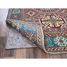 Load image into Gallery viewer, 4&#39;x5&#39;9&quot; Dove Gray, Hand Knotted, Kazak with Geometric Medallions Design, Vegetable Dyes, Denser Weave, Soft and Shiny Wool, Oriental Rug FWR2160