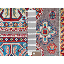 Load image into Gallery viewer, 4&#39;x5&#39;9&quot; Dove Gray, Hand Knotted, Kazak With Geometric Medallions Design, Vegetable Dyes, Denser Weave, Soft And Shiny Wool, Oriental Rug FWR2160