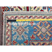 Load image into Gallery viewer, 4&#39;x5&#39;9&quot; Dove Gray, Hand Knotted, Kazak With Geometric Medallions Design, Vegetable Dyes, Denser Weave, Soft And Shiny Wool, Oriental Rug FWR2160