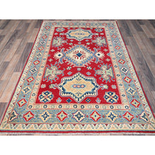 Load image into Gallery viewer, 4&#39;1&quot;x6&#39;1&quot; Berry Red, Kazak with Geometric Medallions Design, Vegetable Dyes, Hand Knotted, Denser Weave, Soft and Vibrant Wool, Oriental Rug FWR2166