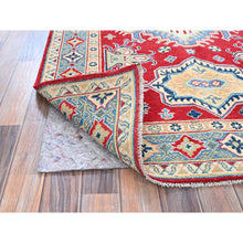 Load image into Gallery viewer, 4&#39;1&quot;x6&#39;1&quot; Berry Red, Kazak with Geometric Medallions Design, Vegetable Dyes, Hand Knotted, Denser Weave, Soft and Vibrant Wool, Oriental Rug FWR2166