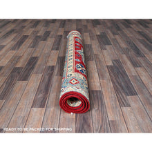 Load image into Gallery viewer, 4&#39;1&quot;x6&#39;1&quot; Berry Red, Kazak with Geometric Medallions Design, Vegetable Dyes, Hand Knotted, Denser Weave, Soft and Vibrant Wool, Oriental Rug FWR2166