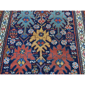 3'5"x12'9" Blue Full Pile Antique Mint Condition Northwest Persian Wide Runner Rug FWR217602