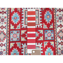 Load image into Gallery viewer, 2&#39;x3&#39; Berry Red, Kazak With Geometric Pattern, Soft And Shiny Wool, Vegetable Dyes, Hand Knotted, Denser Weave, Sample, Mat, Oriental Rug FWR2172