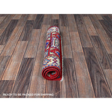 Load image into Gallery viewer, 2&#39;x3&#39; Berry Red, Kazak With Geometric Pattern, Soft And Shiny Wool, Vegetable Dyes, Hand Knotted, Denser Weave, Sample, Mat, Oriental Rug FWR2172