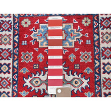 Load image into Gallery viewer, 2&#39;2&quot;x3&#39; Crimson Red, Kazak With Geometric Pattern, Soft And Vibrant Wool, Vegetable Dyes, Hand Knotted, Denser Weave, Sample, Mat, Oriental Rug FWR2178