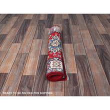 Load image into Gallery viewer, 2&#39;2&quot;x3&#39; Crimson Red, Kazak With Geometric Pattern, Soft And Vibrant Wool, Vegetable Dyes, Hand Knotted, Denser Weave, Sample, Mat, Oriental Rug FWR2178