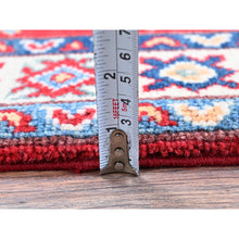 Load image into Gallery viewer, 2&#39;2&quot;x3&#39; Crimson Red, Kazak With Geometric Pattern, Soft And Vibrant Wool, Vegetable Dyes, Hand Knotted, Denser Weave, Sample, Mat, Oriental Rug FWR2178