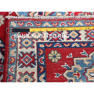 2'2"x3' Crimson Red, Kazak With Geometric Pattern, Soft And Vibrant Wool, Vegetable Dyes, Hand Knotted, Denser Weave, Sample, Mat, Oriental Rug FWR2178