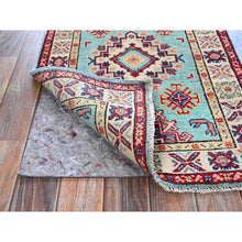 Load image into Gallery viewer, 2&#39;1&quot;x3&#39; Powder Blue, Kazak with Geometric Pattern, Soft and Shiny Wool, Vegetable Dyes, Hand Knotted, Denser Weave, Sample, Mat, Oriental Rug FWR2190