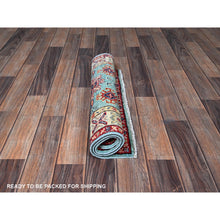 Load image into Gallery viewer, 2&#39;1&quot;x3&#39; Powder Blue, Kazak with Geometric Pattern, Soft and Shiny Wool, Vegetable Dyes, Hand Knotted, Denser Weave, Sample, Mat, Oriental Rug FWR2190