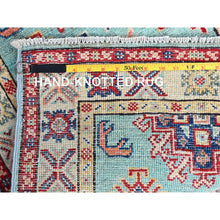 Load image into Gallery viewer, 2&#39;1&quot;x3&#39; Powder Blue, Kazak with Geometric Pattern, Soft and Shiny Wool, Vegetable Dyes, Hand Knotted, Denser Weave, Sample, Mat, Oriental Rug FWR2190
