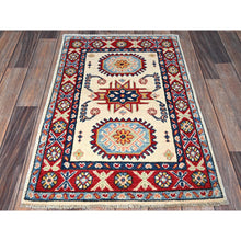 Load image into Gallery viewer, 2&#39;x3&#39;1&quot; Tofu White, Kazak With Geometric Pattern, Soft And Shiny Wool, Vegetable Dyes, Hand Knotted, Denser Weave, Sample, Mat, Oriental Rug FWR2196
